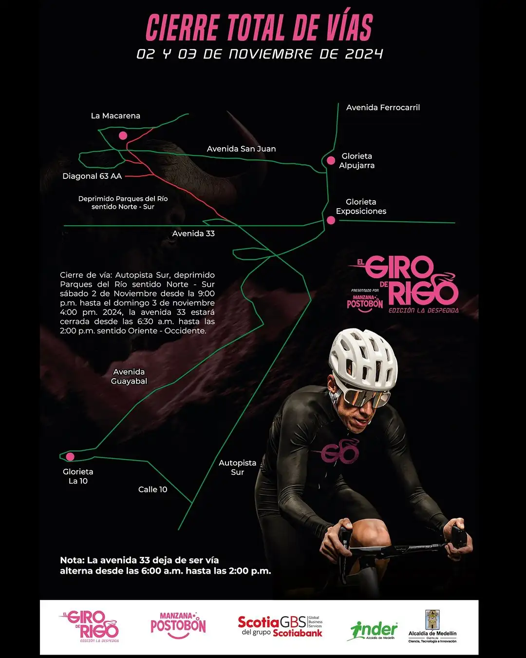 Atención: estos son los cierres viales en Antioquia por el Giro de Rigo