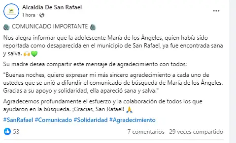 Encuentran a María de los Ángeles, la adolescente desaparecida en San Rafael