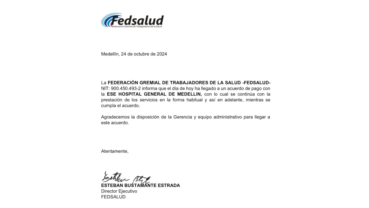 Fedsalud llegó a un acuerdo de pago con el Hospital General de Medellín