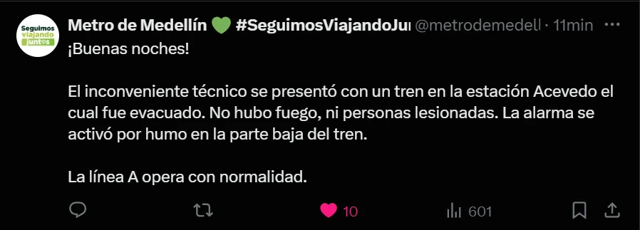 ¿Qué pasó? Metro informa que fue controlado el humo en la estación Acevedo y que funciona con normalidad 1 metro