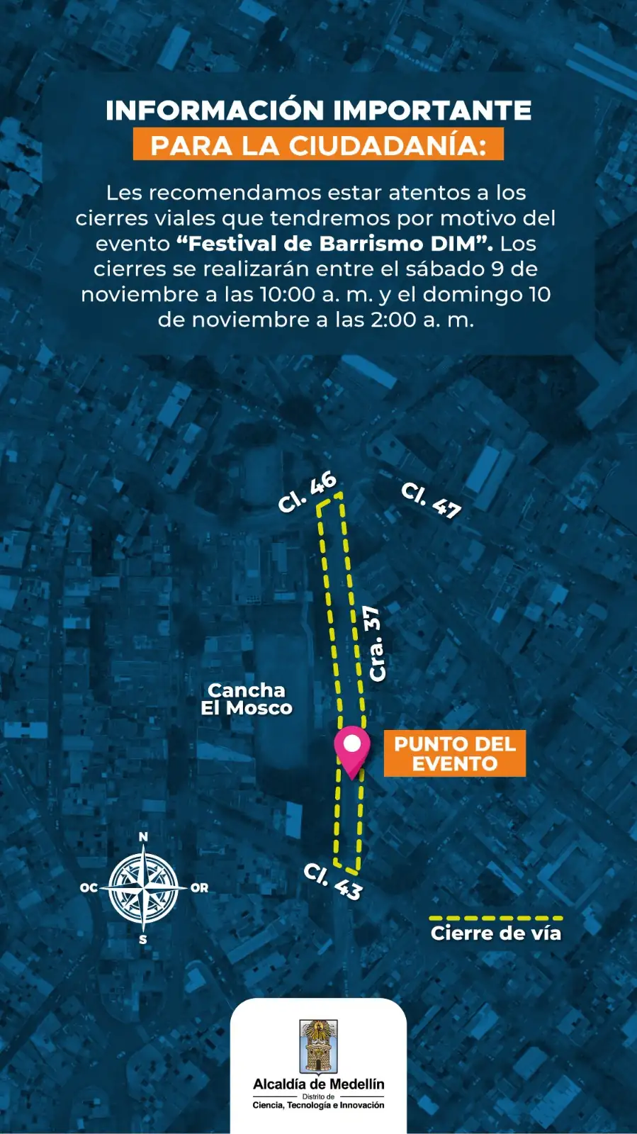 ¡Atención Medellín! Cierres viales por eventos deportivos y culturales este fin de semana