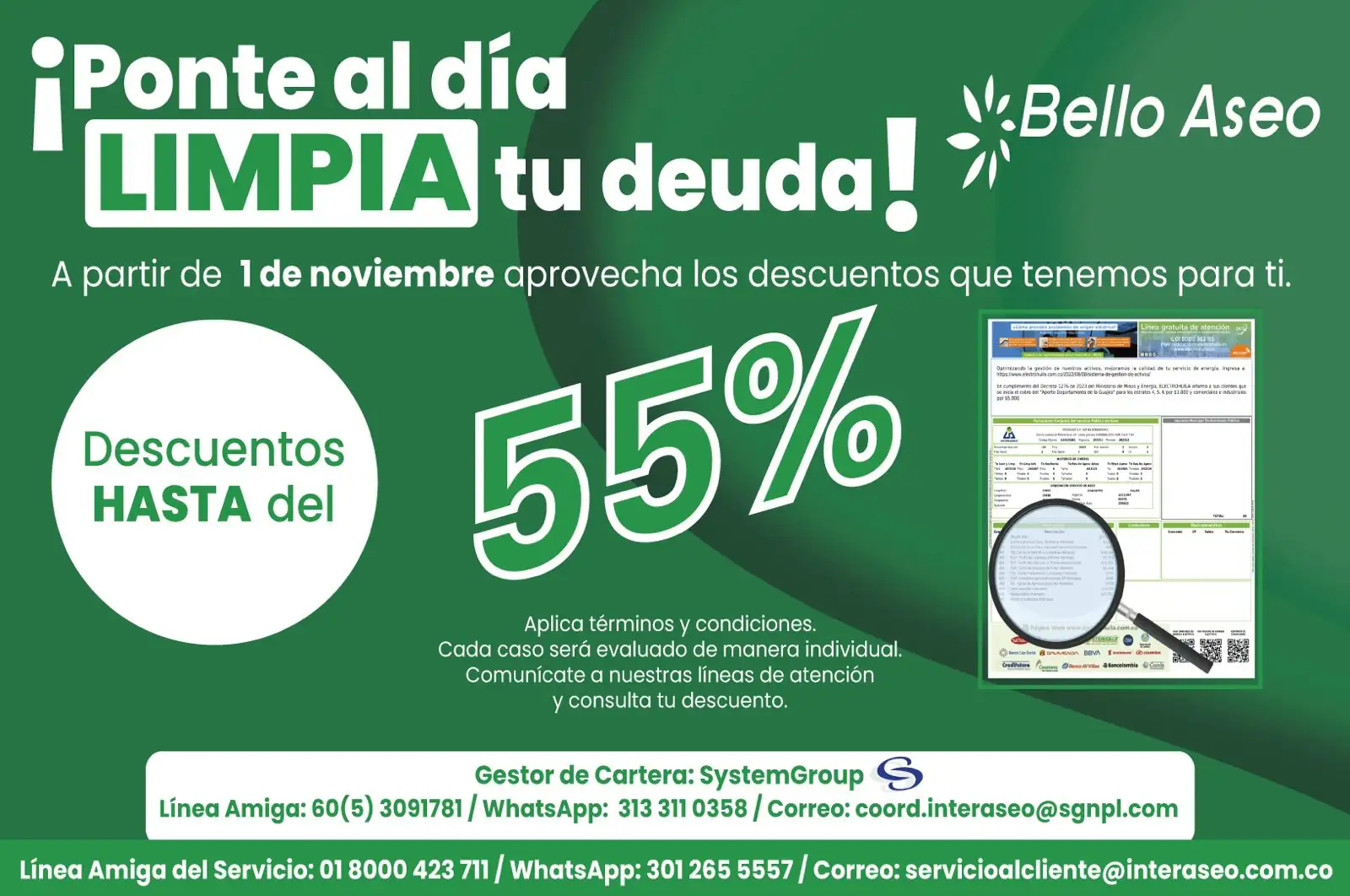 Interaseo anuncia campaña de descuentos de hasta el 55% en deudas