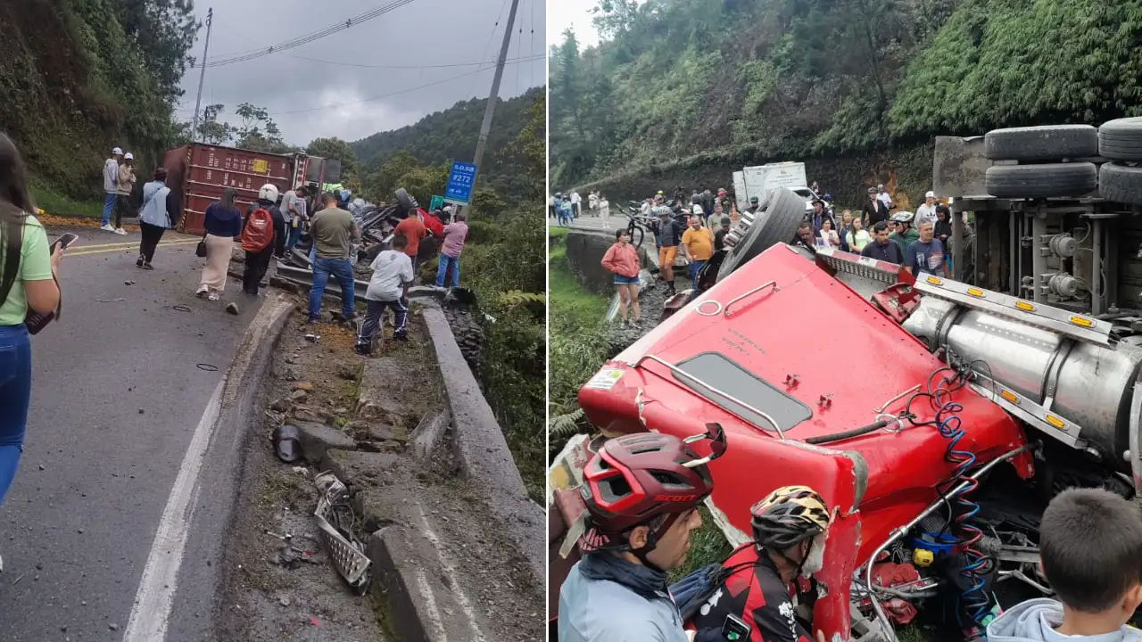 Conductor de tractocamión quedó atrapado cuando su vehículo se volcó en la vía La Pintada – Medellín Conductor de tractocamión quedó atrapado cuando su vehículo se volcó en la vía La Pintada - Medellín