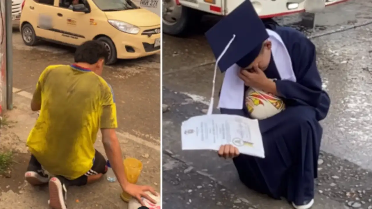Jovencito que trabaja en los semáforos llora de emoción al recibir su diploma de bachiller Jovencito que trabaja en los semáforos llora de emoción al recibir su diploma de bachiller