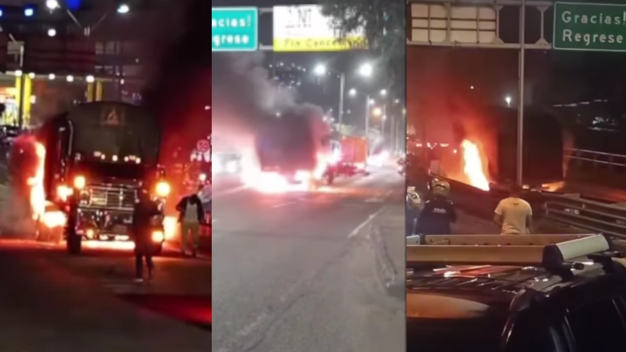 ¡En llamas! Camión que transportaba hortalizas se incendió en el puente de Zamora en la Medellín – Bogotá incendio-camion-puente-de-zamora-bello-antioquia