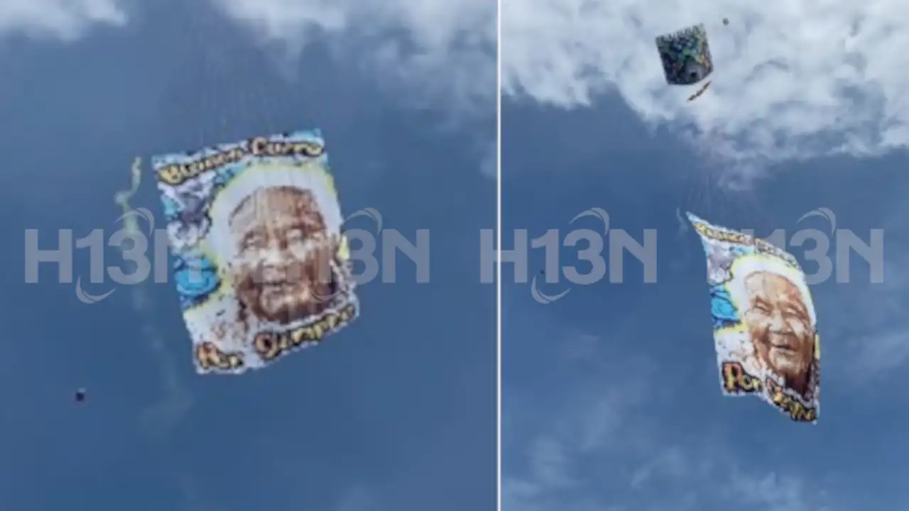 Globo con el rostro de doña Blanca sobrevoló en La Loma