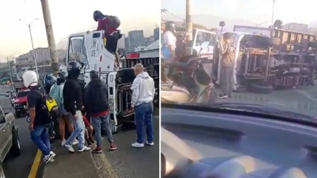 Conductor resultó lesionado tras el volcamiento de un furgón en Av. Guayabal