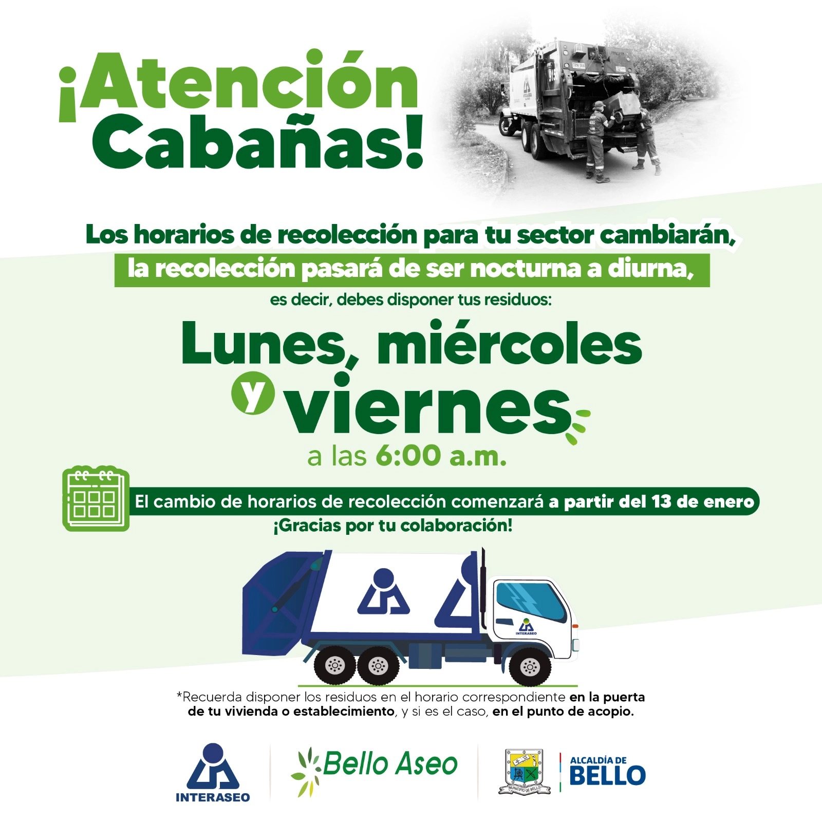 Nuevo horario de recolección de basuras y residuos en Cabañas y Cabañitas 1 BASURA BELLOS2