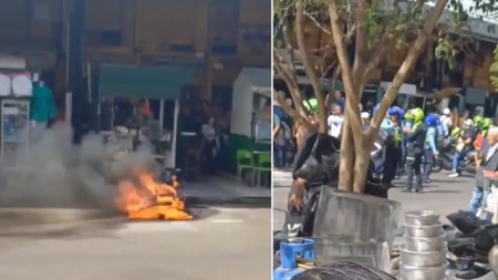 Motociclista prefirió incendiar su moto cuando, en un puesto de control, le pidieron los documentos