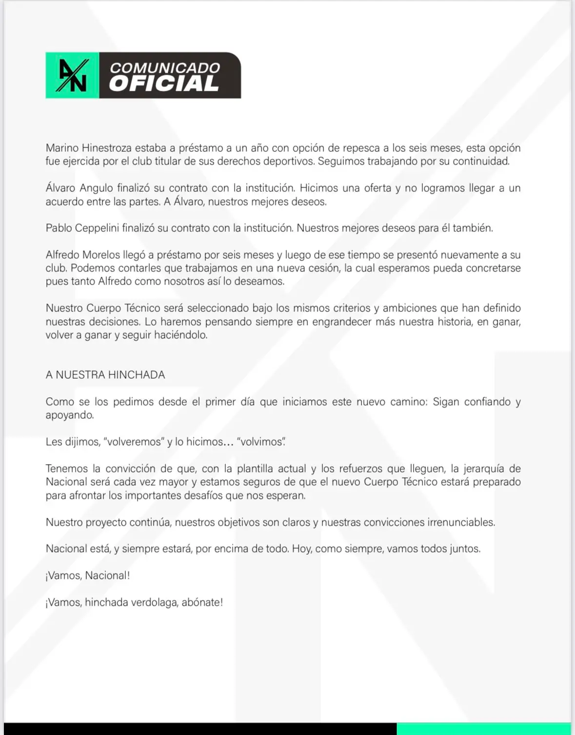 Atlético Nacional se pronuncia sobre la salida de Efraín Juárez y el proceso de contrataciones