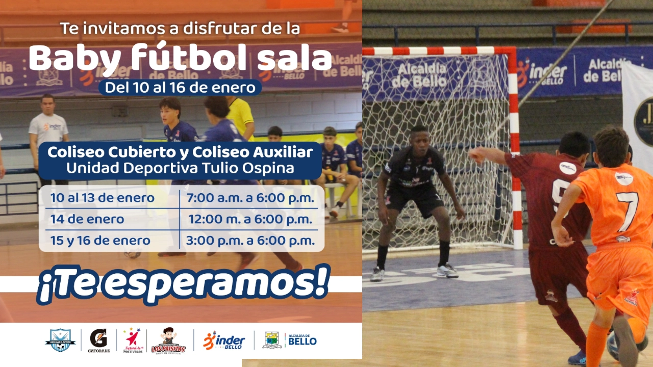La Unidad Deportiva Tulio Ospina será sede de la Baby Fútbol Sala en el Festival de Festivales 1 ¡La entrada es libre! El coliseo Tulio Ospina espera llenar la casa para ver a los más pequeños de la Baby Fútbol Sala