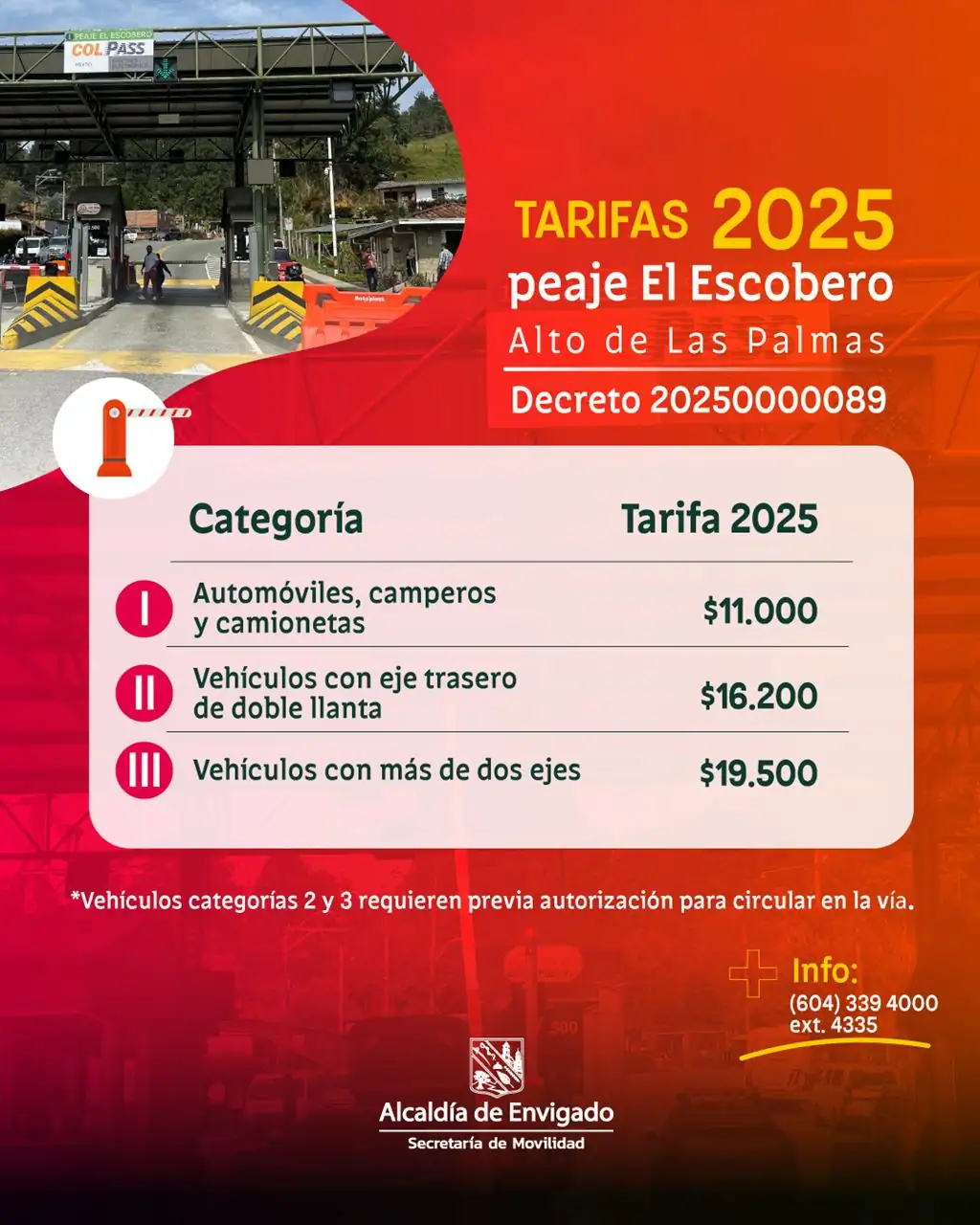 Estos son los nuevos precios del peaje El Escobero – Alto de Palmas para 2025 1 Estos son los nuevos precios del peaje El Escobero – Alto de Palmas para 2025