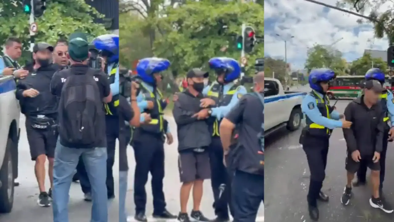 ¡Con arma blanca! Motociclista intenta agredir a agente de tránsito porque no lo dejó pasar por caída de árbol en la 80 Agresión-agente-de-tránsito