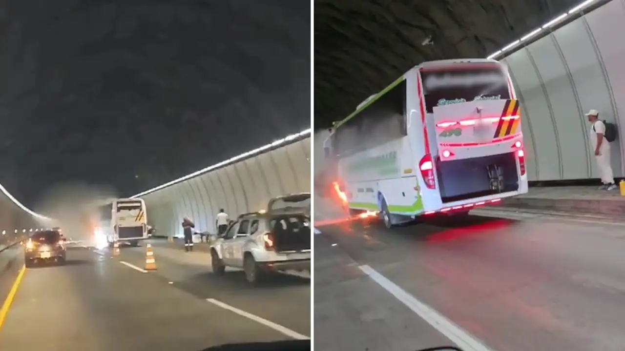 Bus se incendió en el Túnel de Occidente y generó cierre temporal de la vía