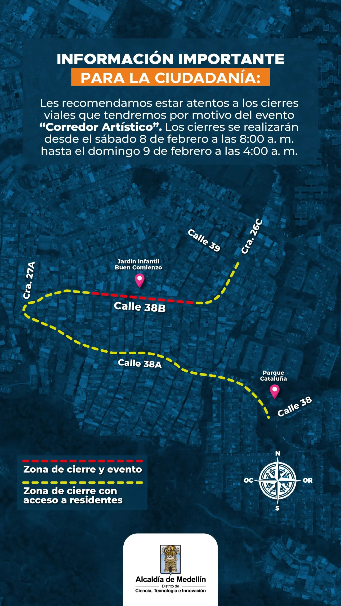 Cierres viales este sábado en la comuna 9 por jornada cultural