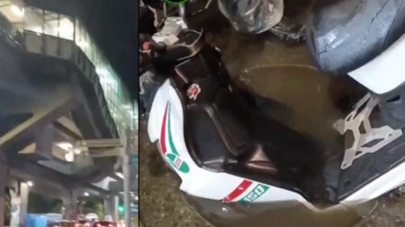 Video. ¡Qué peligro! Motociclista cayó a un hueco lleno de agua de un alcantarillado sin tapa en Medellín alcantarilla-hueco-medellin-moto