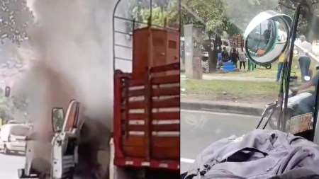 Se reporta incendio de un camión cerca Puente del Mico: hay caos en el tráfico y se atiende la emergencia incendio carro