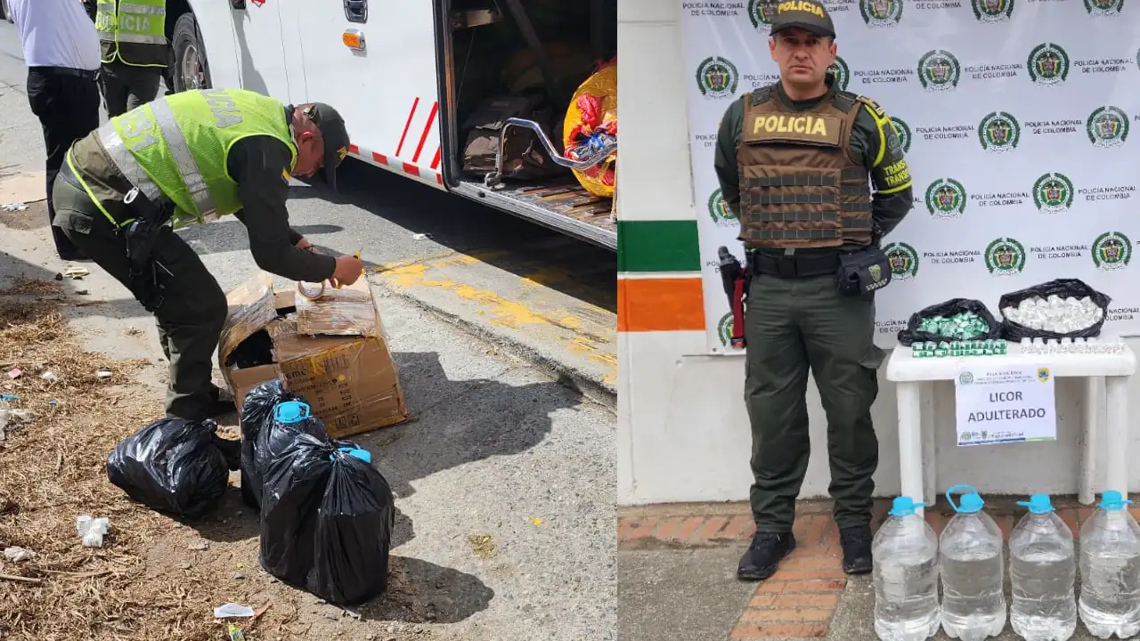 No es agua, es licor chiviado: Policía de Antioquia descubrió el cargamento en un bus