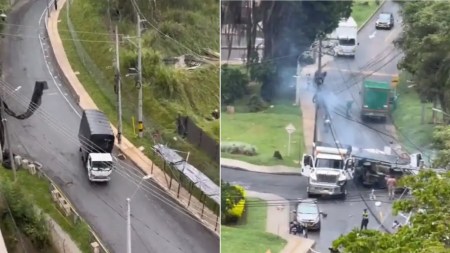 Graban el momento exacto del accidente en la Loma de San José en Sabaneta; un vehículo se habría quedado sin frenos