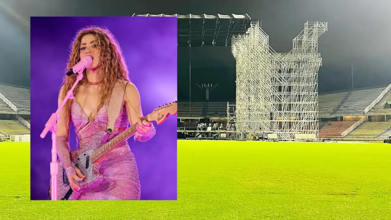 El montaje del escenario de Shakira avanza a toda marcha en el estadio Atanasio Girardot