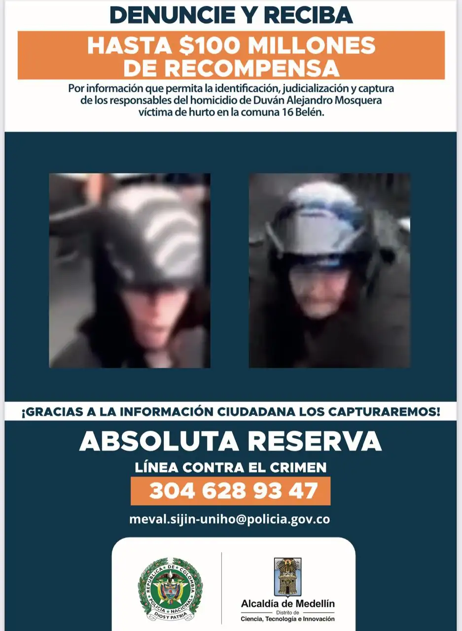 Autoridades anuncian recompensa de $100 millones por información sobre los asesinos de joven en medio de un atraco en Medellín