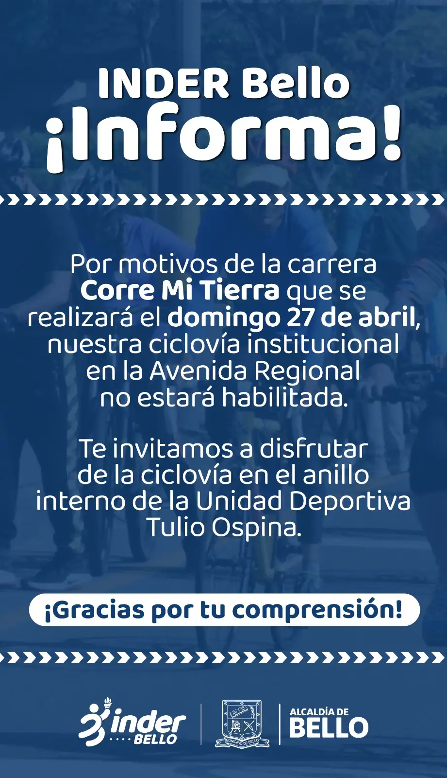 Bello anuncia cambios en su ciclovía por eventos especiales