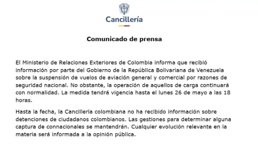 Gobierno venezolano anuncia bloqueo de vuelos colombianos ante supuestas amenazas