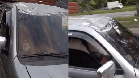 ¡Otra vez! Un carro fue impactado por una roca gigante en la Avenida Ferrocarril