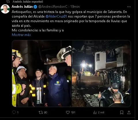 ¡Desgarrador! Siete personas perdieron la vida en Sabaneta tras deslizamientos causados por las lluvias 1 Siete personas perdieron la vida en Sabaneta tras deslizamientos causados por las lluvias