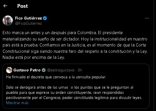 Federico Gutiérrez se pronuncia tras la firma del decreto que convoca a la consulta popular