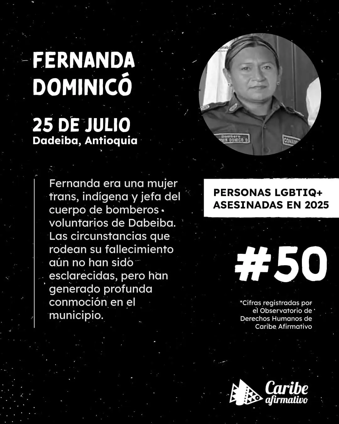 Hallan sin vida a Fernanda Domicó, jefa de bomberos en Dabeiba