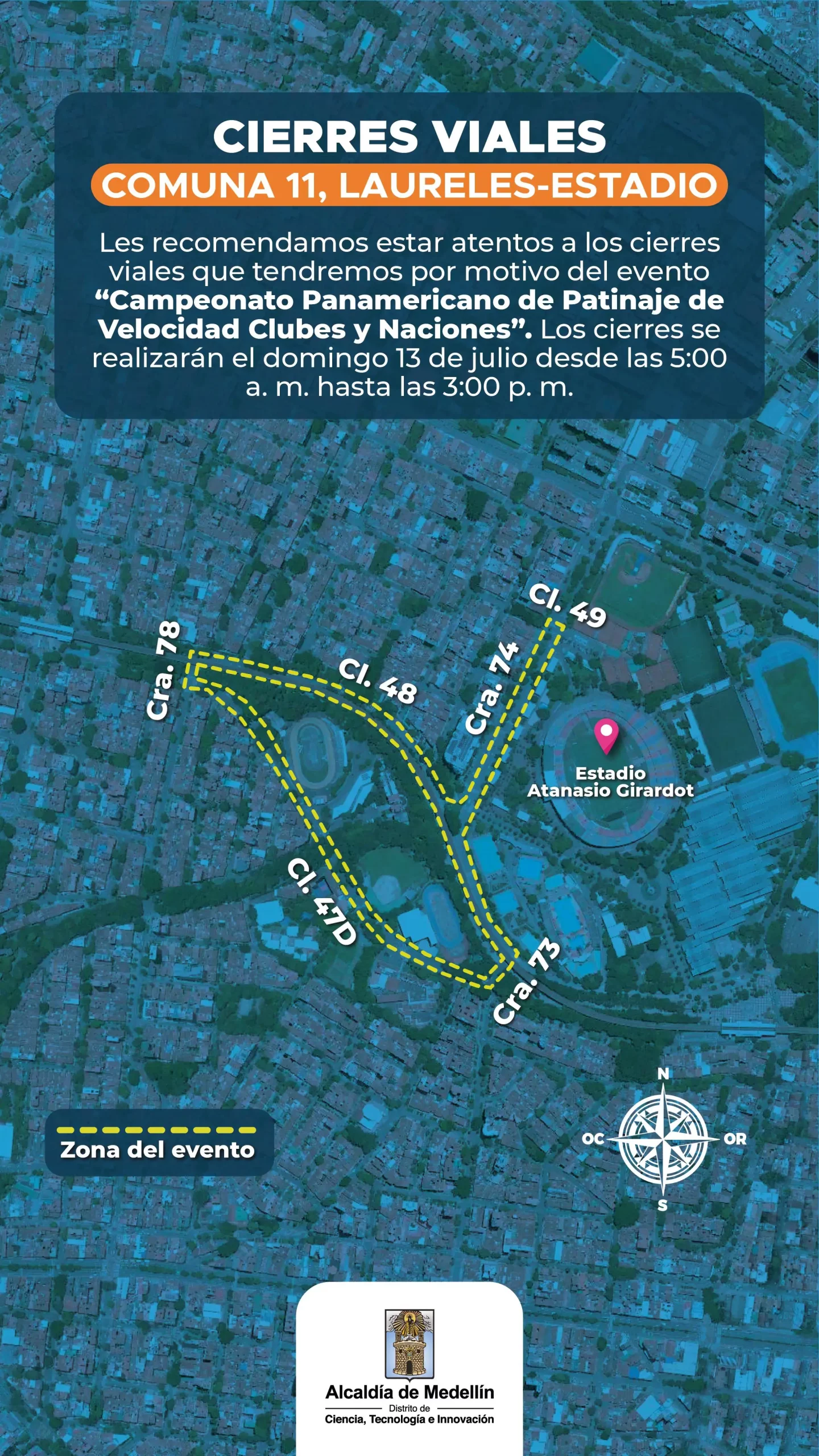 Cierres viales este domingo en Medellín por el Campeonato Panamericano de Patinaje