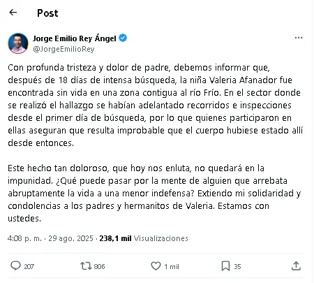 Desgarrador: hallan sin vida a Valeria tras semanas de búsqueda en Cajicá