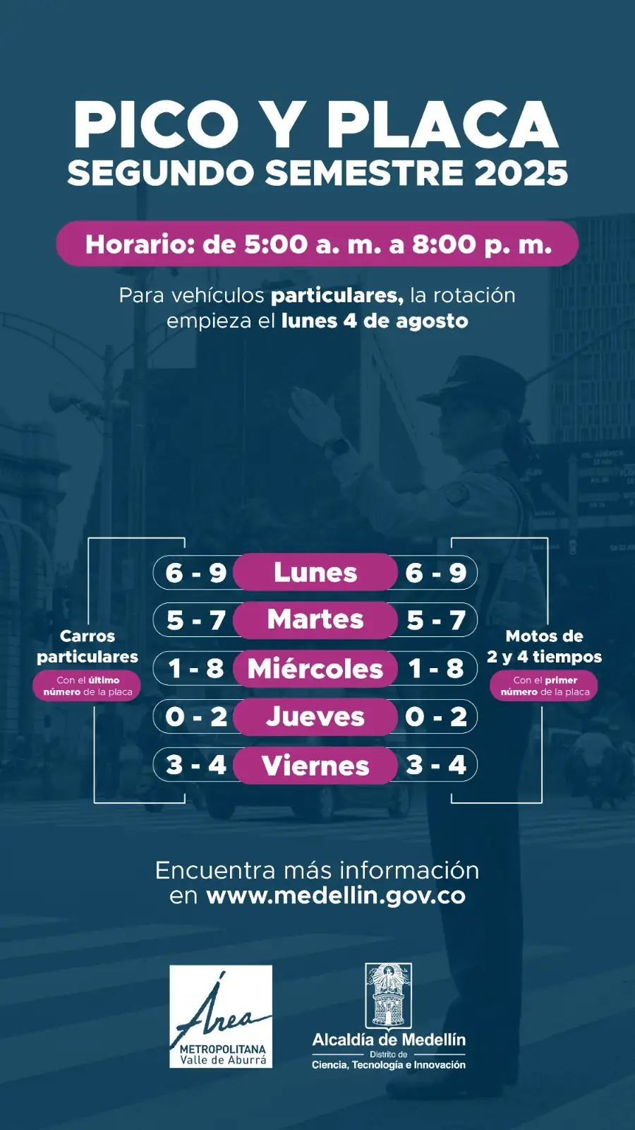 Pico y Placa en Medellín cambia desde el 4 de agosto: consulte la nueva rotación y vías exentas
