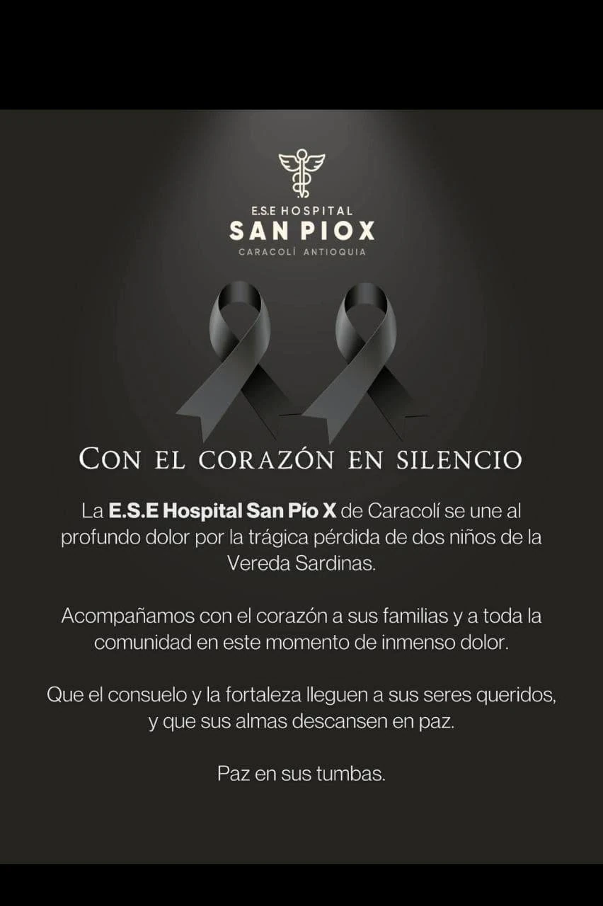 ¡Qué tragedia! Dos hermanitos de 6 y 8 años murieron ahogados tras caer a un pozo en zona rural de Caracolí 2 Comunicado-Hospital