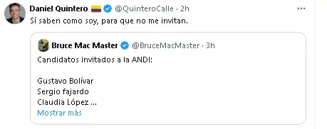 Sin invitación, el exalcalde Daniel Quintero subió a la tarima de la Andi y le gritaron 