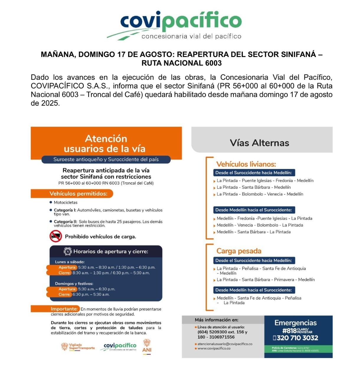 sinifana-apertura de la vía