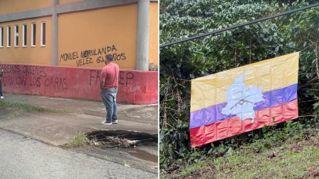 Banderas y grafitis alusivos a guerrilleros aparecen en varias zonas de Betulia