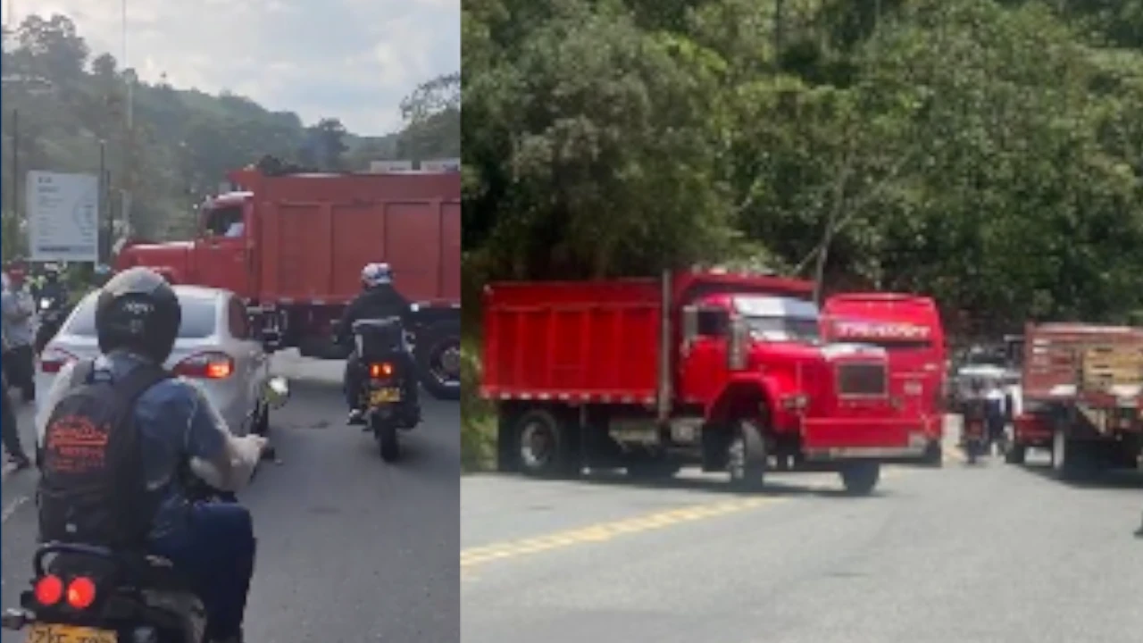 ¡Siguen! Transportadores mantienen bloqueos en el peaje de Amagá por falta de acuerdo PeajeAmaga Volqueta