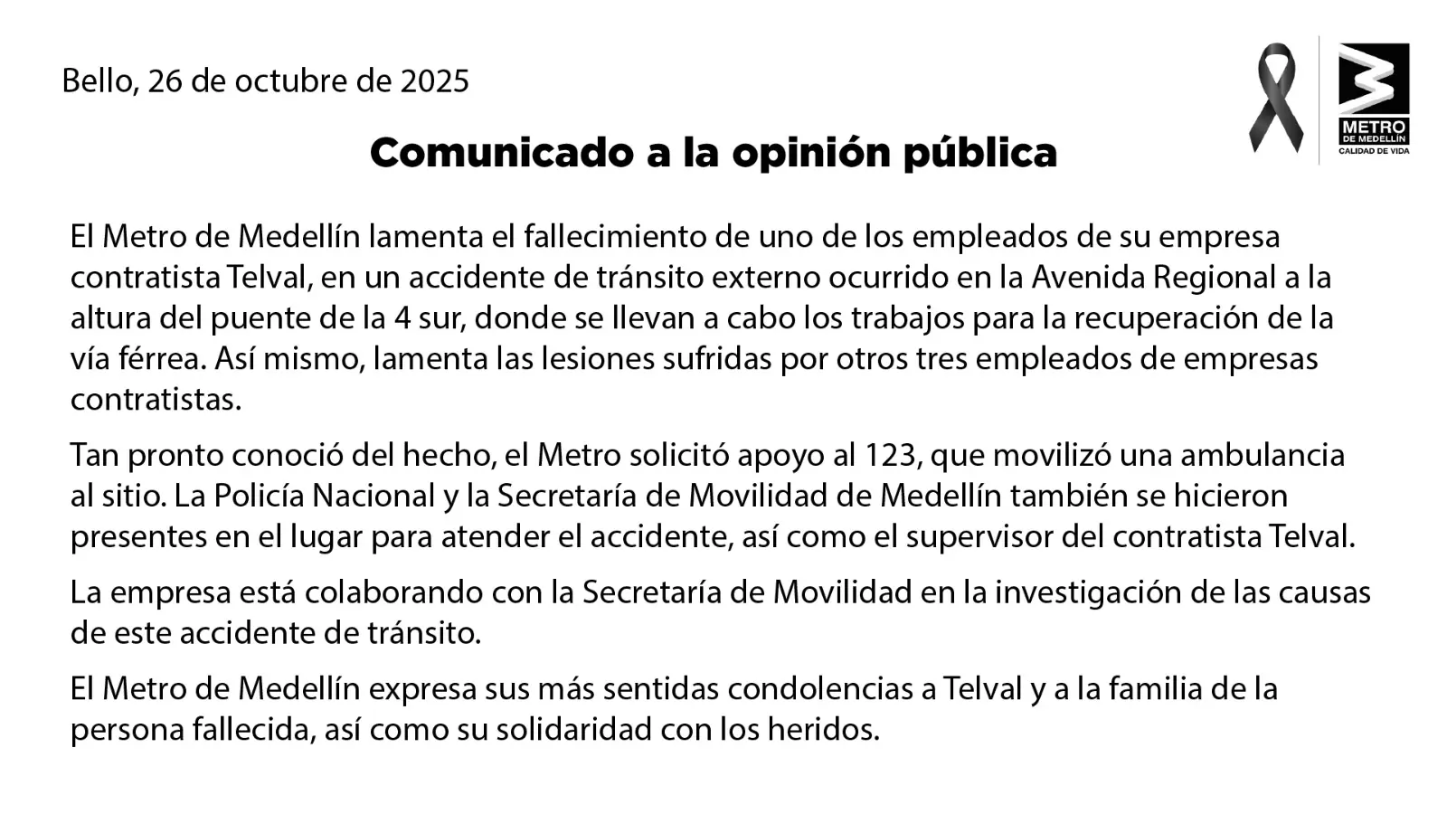 Vehículo invade zona de trabajos del Metro en Medellín y provoca tragedia: un empleado falleció y varios resultaron heridos
