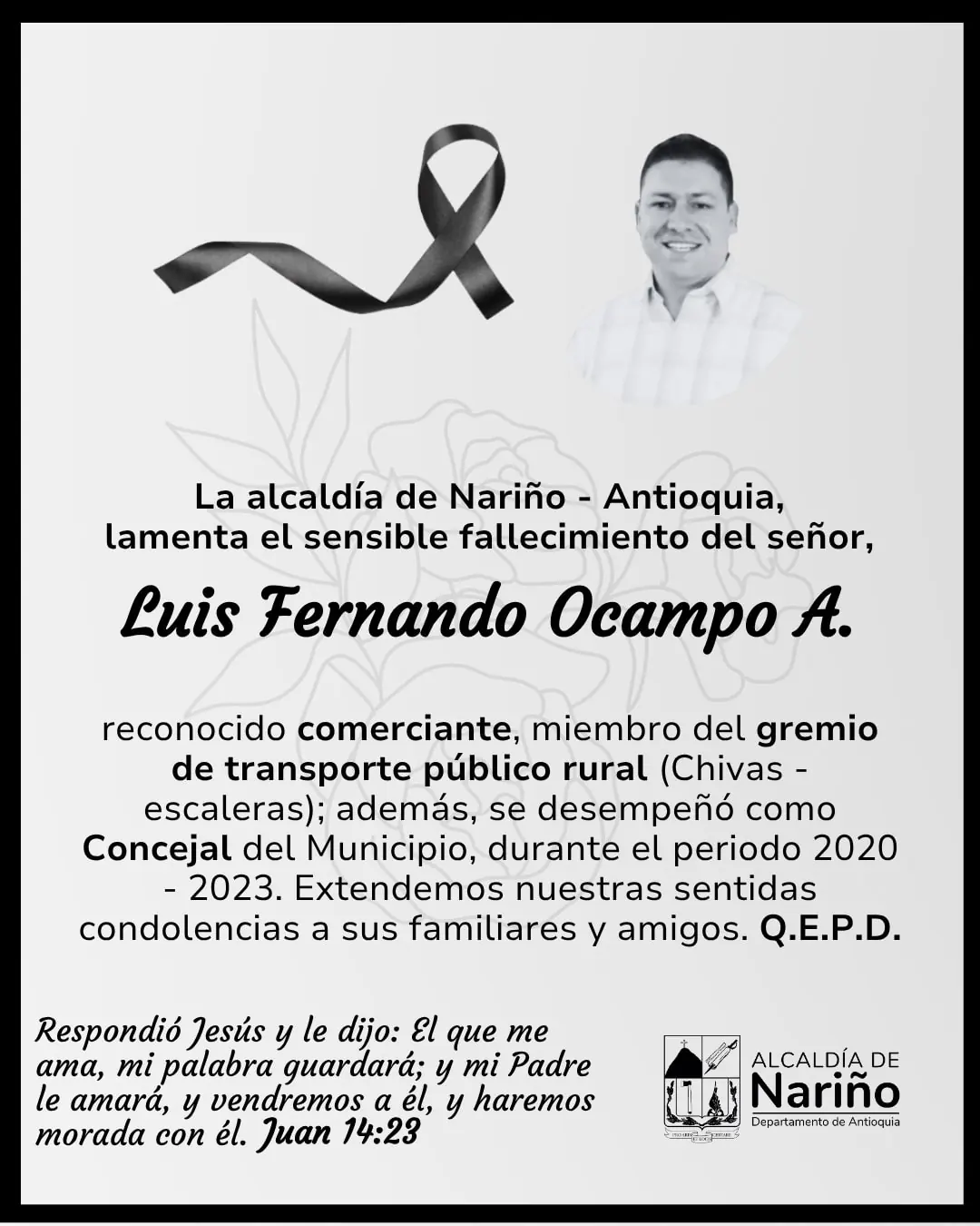 Autoridades investigan el asesinato del exconcejal Luis Fernando Ocampo en Nariño, Antioquia