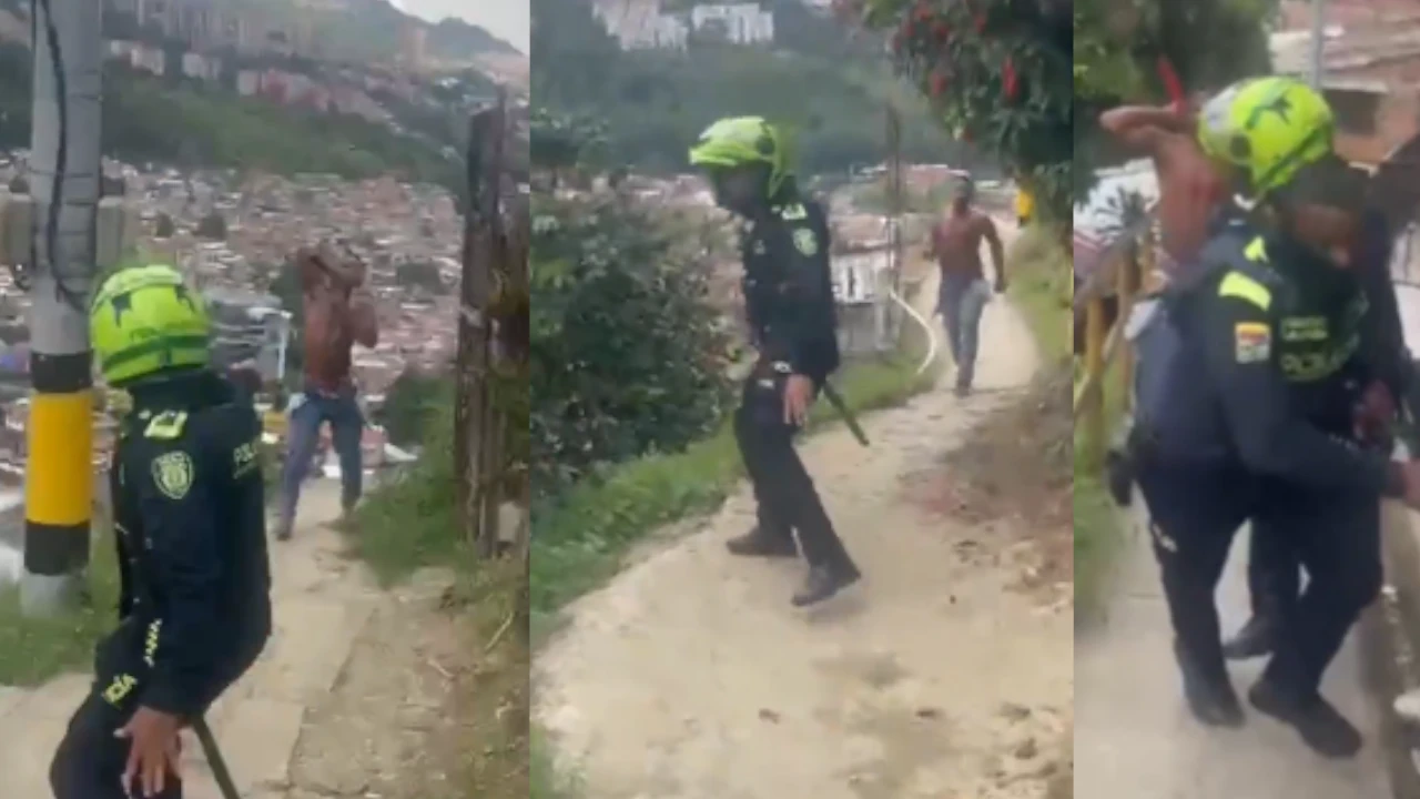«Cálmate parcero» Nuevo video del ataque en Robledo muestra como el hombre tenía de acorralado al policía POLICIA ATAQUE OLAYA HERRERA