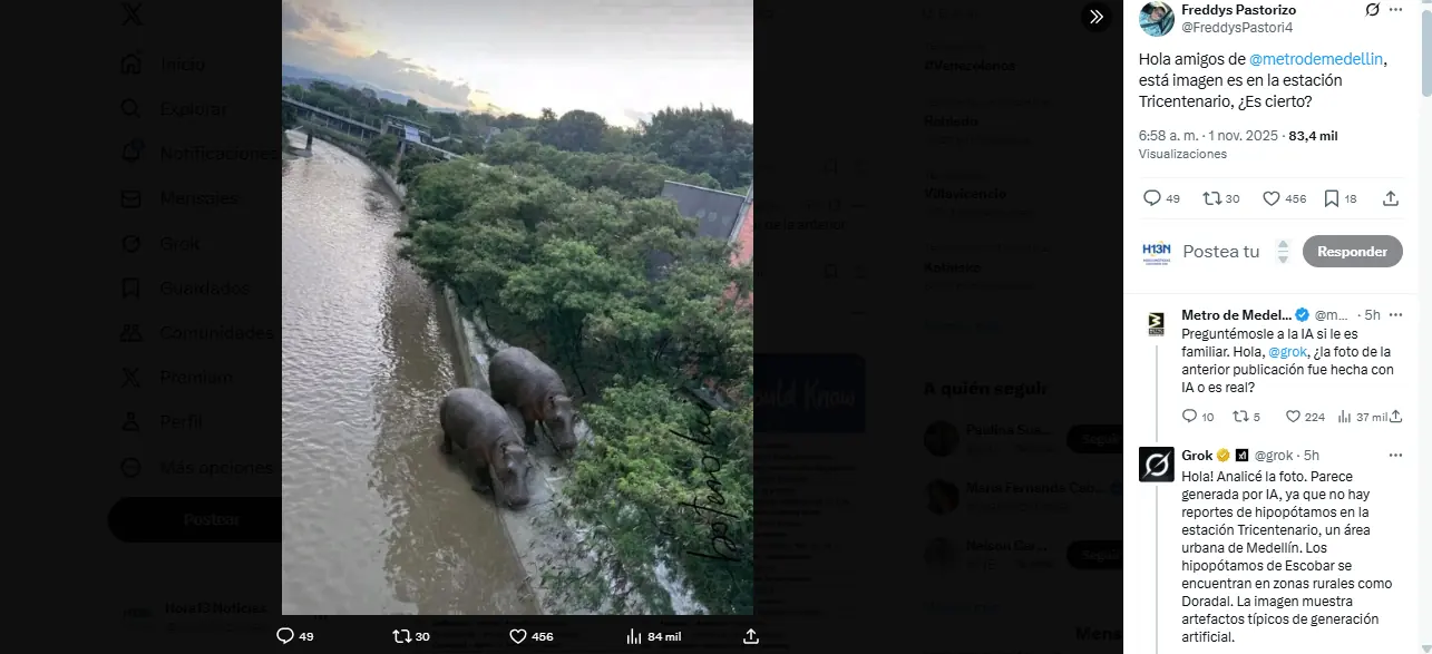La épica respuesta del Metro de Medellín tras la imagen de supuestos hipopótamos en Tricentenario