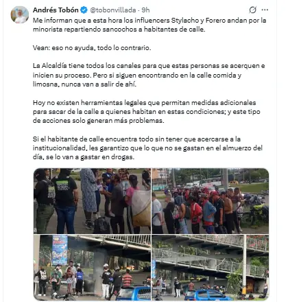 Concejal Andrés Tobón advierte riesgos tras acciones de los influencers Stylacho y Forero en la Minorista 1 Concejal Andrés Tobón advierte riesgos tras acciones de los influencers Stylacho y Forero en la Minorista