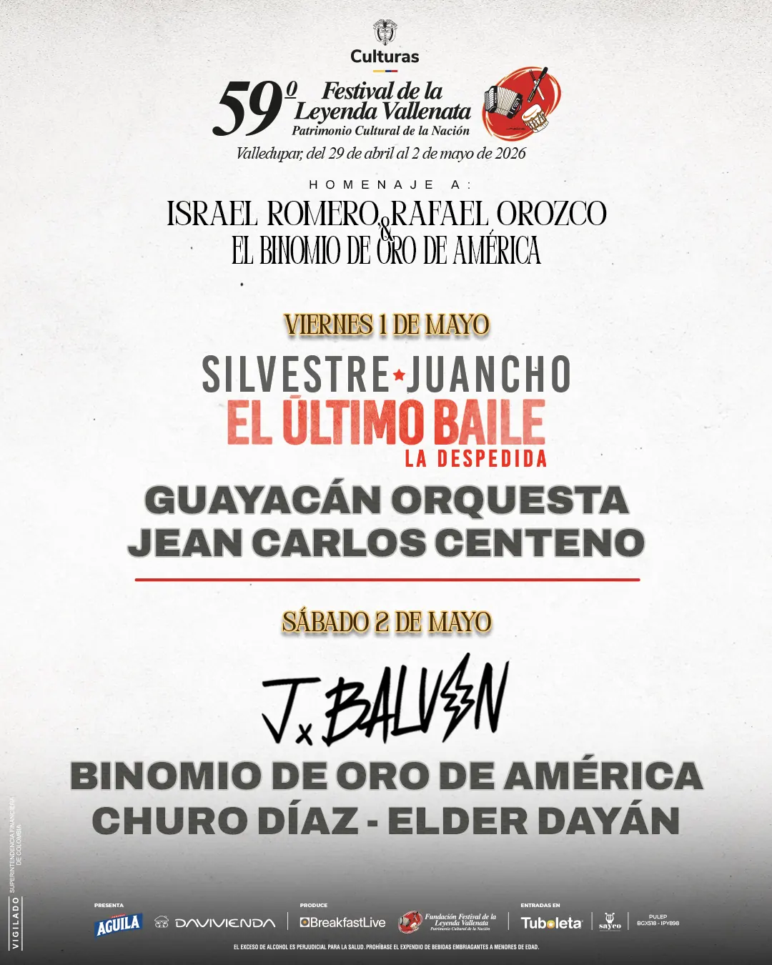 J Balvin, Silvestre Dangond y El Binomio de Oro encabezarán el Festival Vallenato 2026 en Valledupar