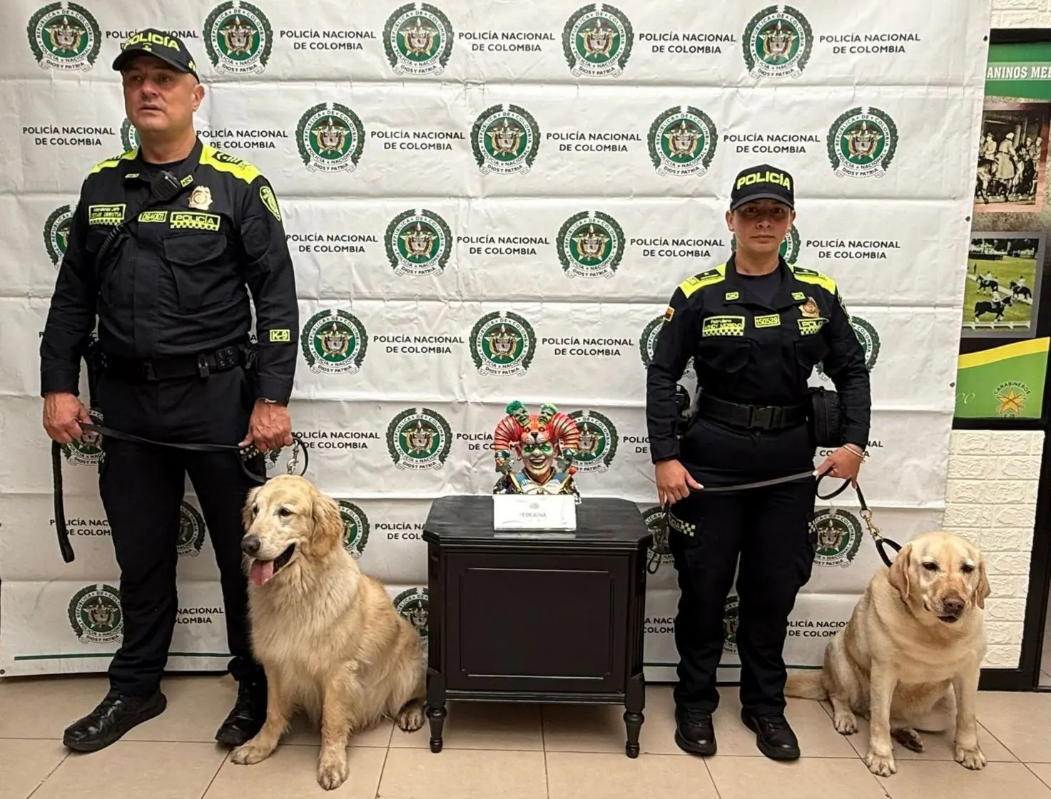 Perritos policías descubren cocaína oculta en una escultura que iban a enviar a España