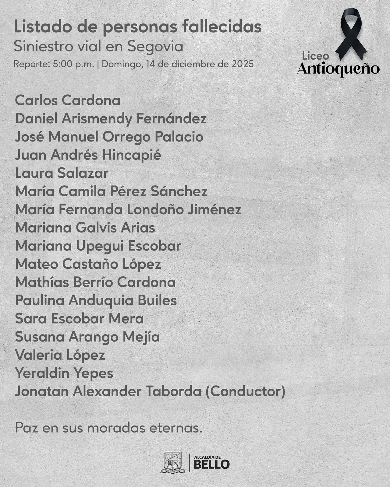 Los rostros de la tragedia que dejó el accidente del bus de egresados en Bello