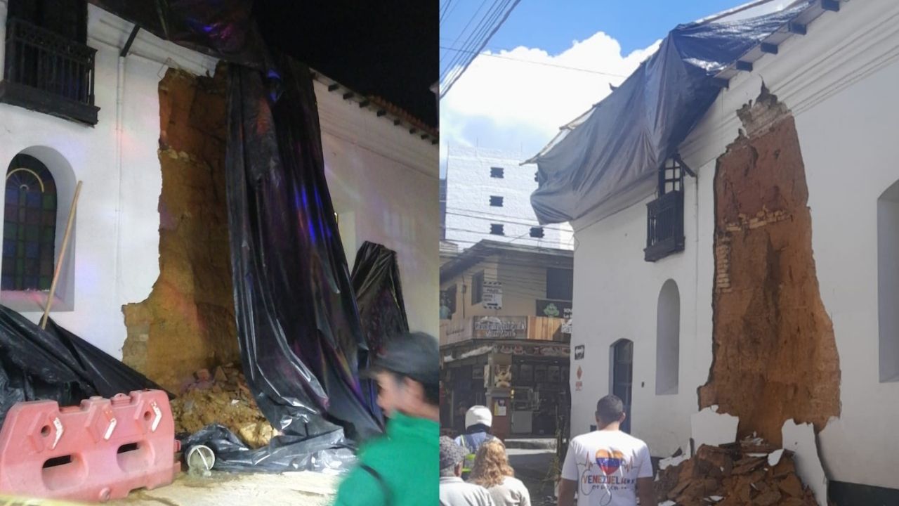¡Se cayó la pared! Susto en Marinilla por el desplome de parte del muro de la iglesia principal