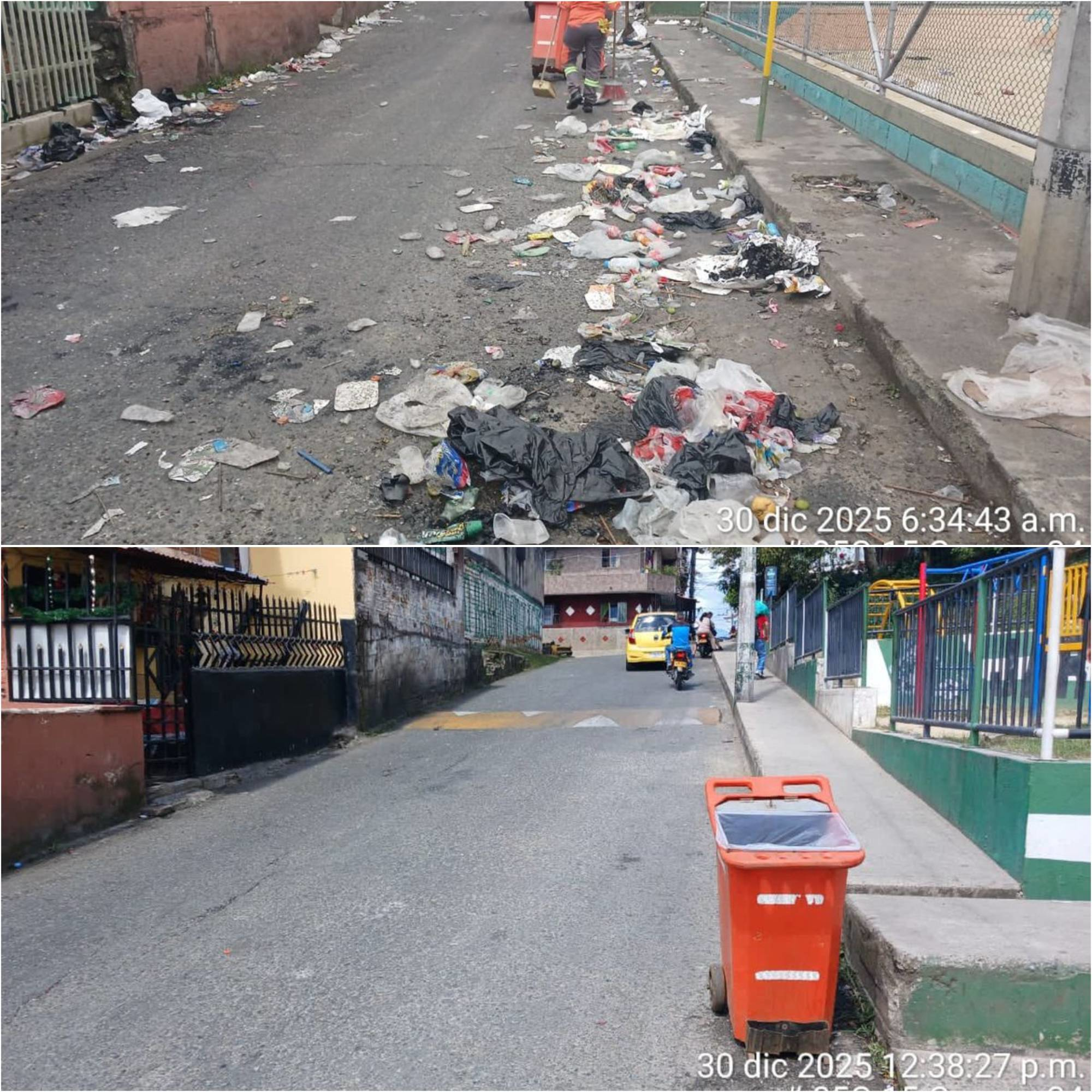 La fiesta se acabó y el reguero quedó en esta cancha de Manrique, por fortuna llegaron 'las escobitas' 3 La fiesta se acabó y el reguero quedó en la cancha de Manrique, por fortuna llegaron las escobitas