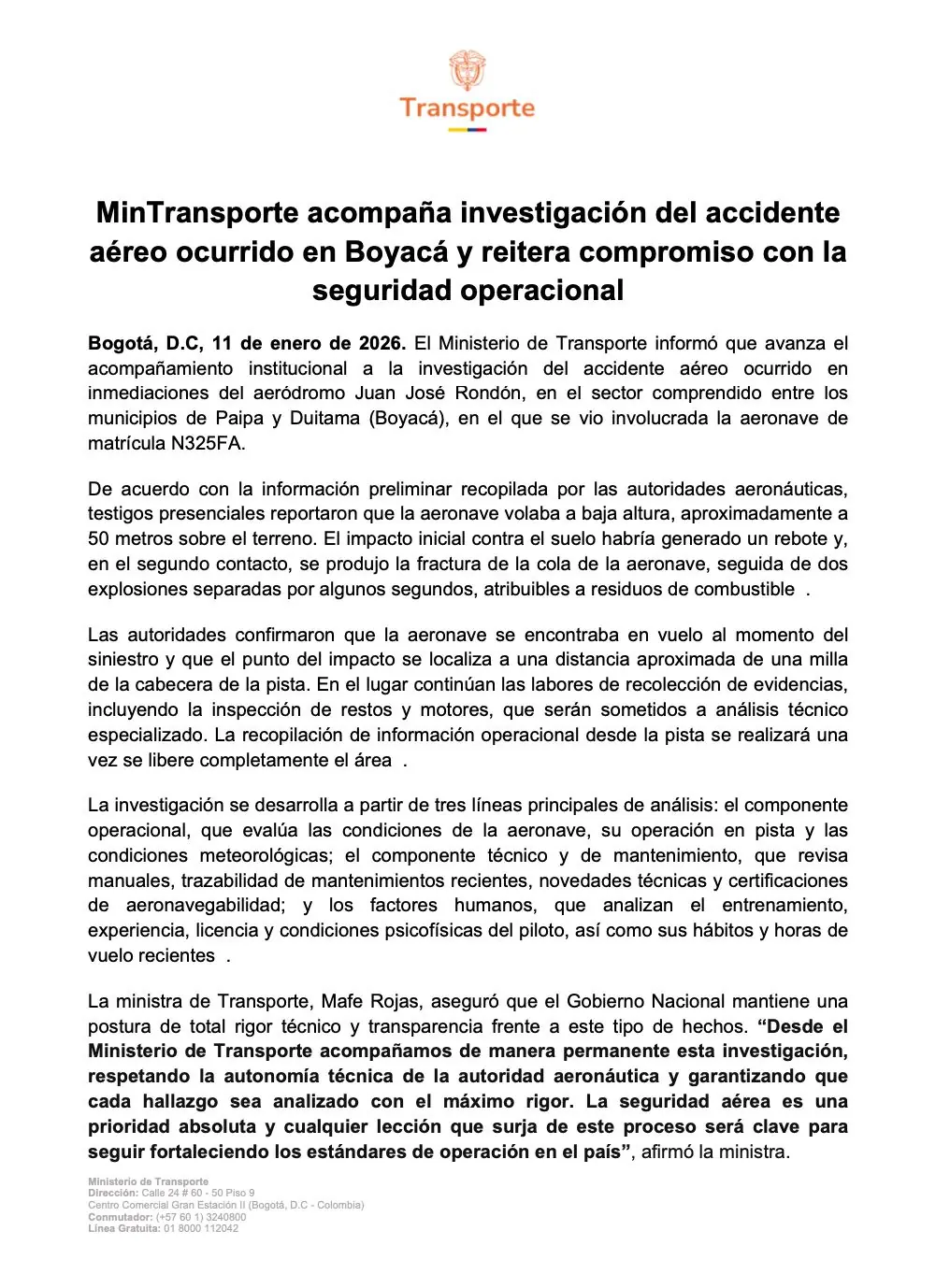 Ministerio de Transporte avanza en investigación de accidente en el que murió Yeison Jiménez 1 Ministerio de Transporte avanza en investigación de accidente en el que murió Yeison Jiménez